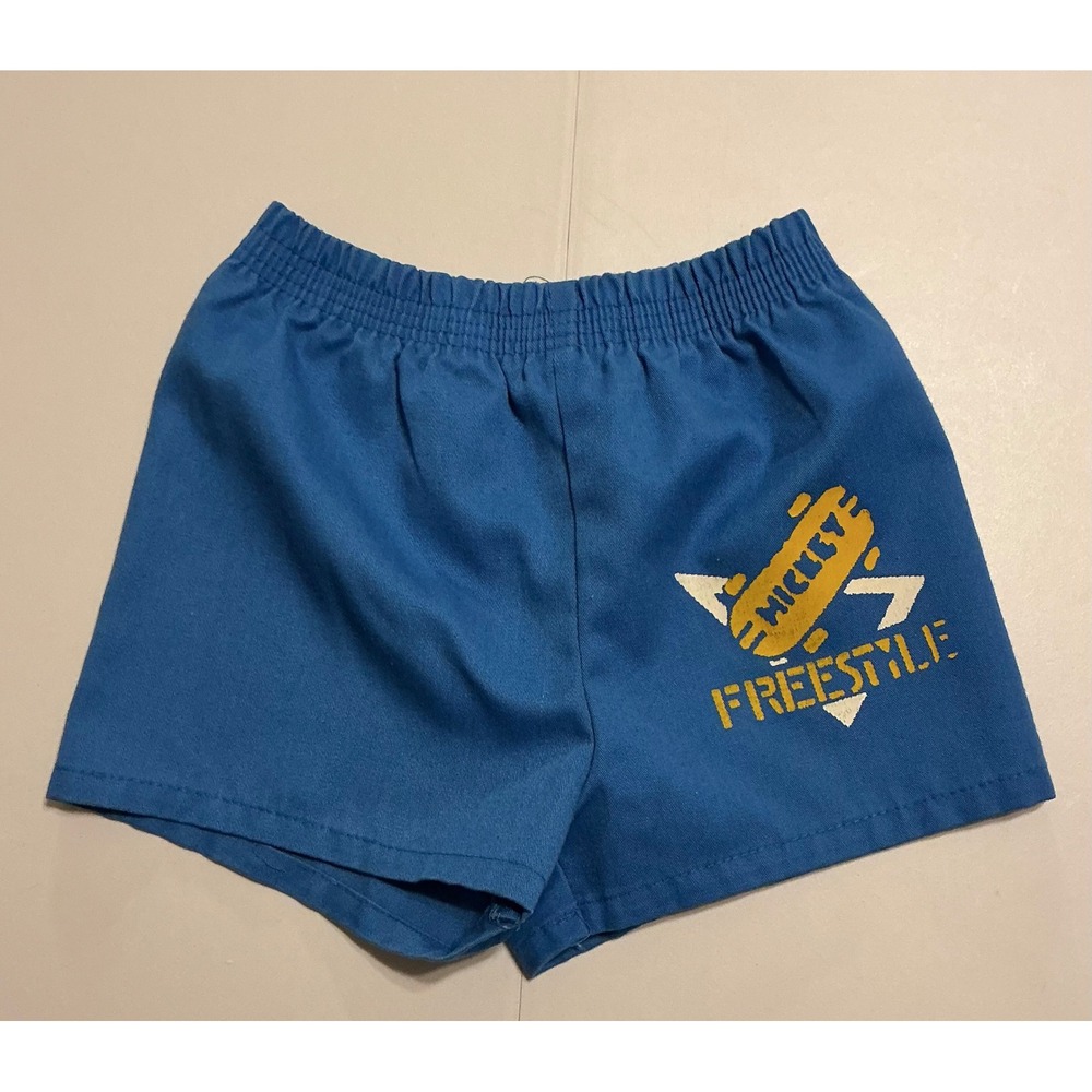 VTG USA Disney Mickey Freestyle Shorts Kids Large 7 Blue Skateboard Jog‎ Togs